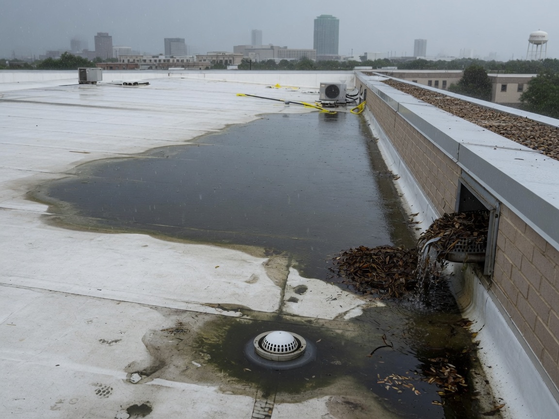 How Houston Rainfall Affects Flat Roof Drainage
